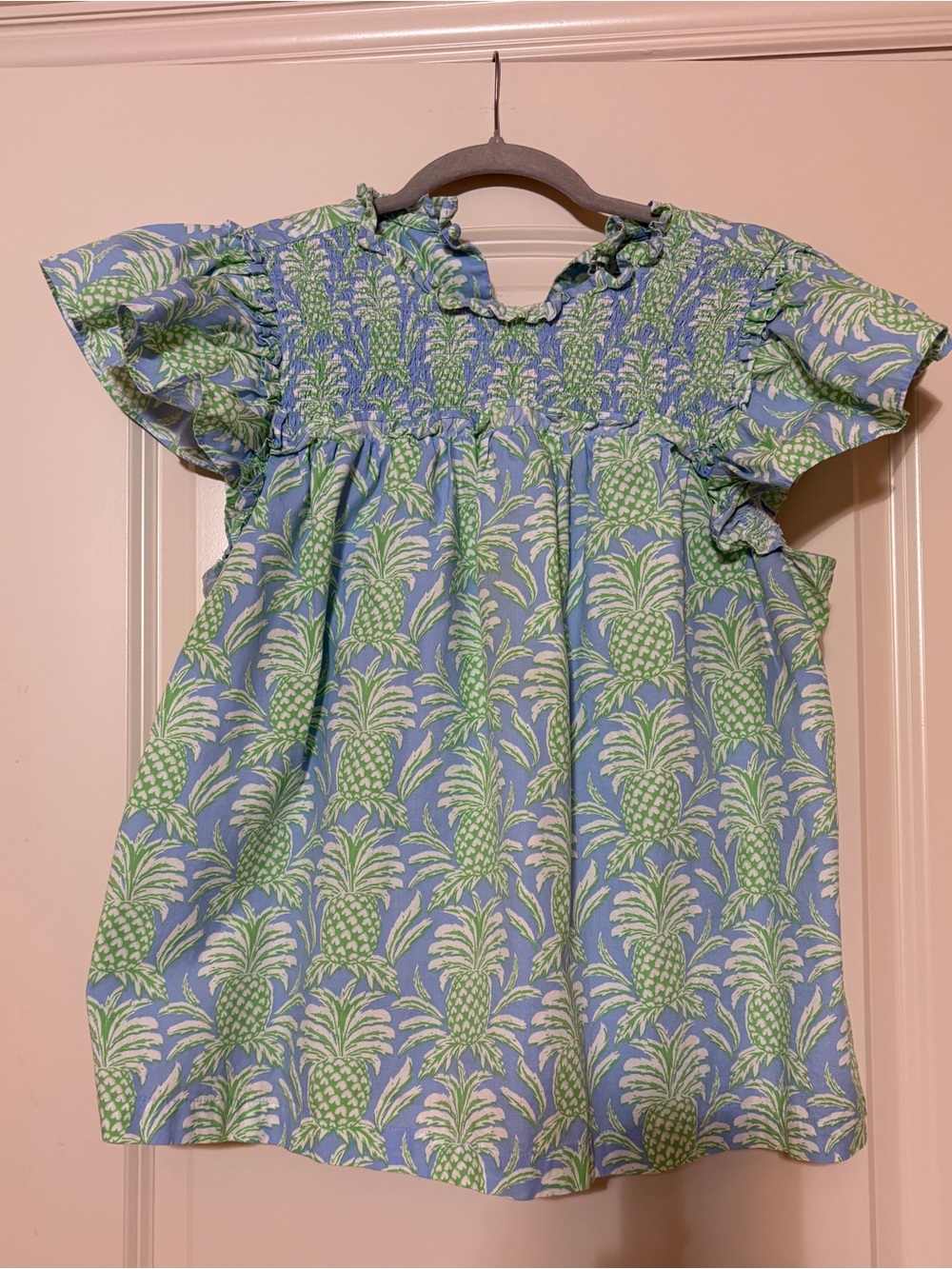Ladies Smocked Top - Blue & Green